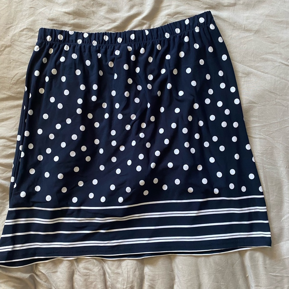 Susan Graver Polka Dot Navy Skirt with short size S